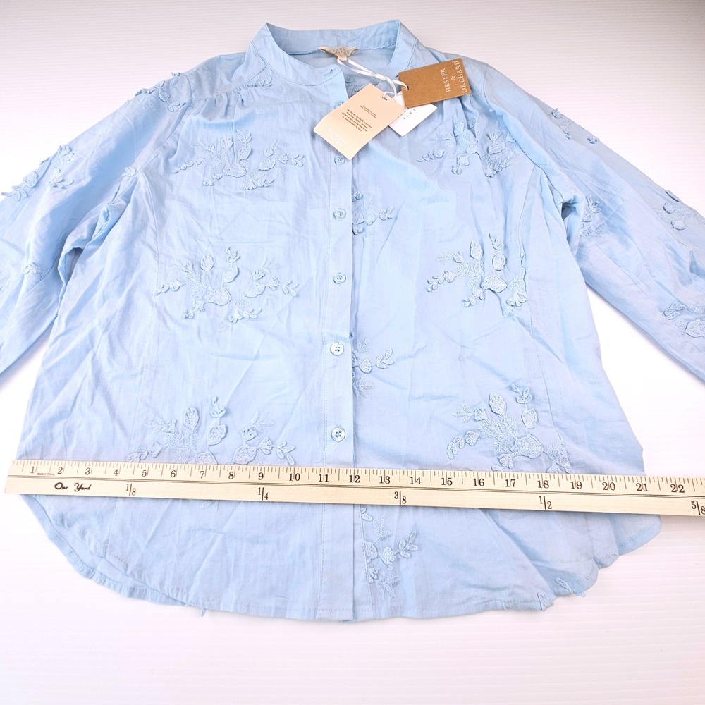 Hester & Orchard Blue Floral Embroidered Cotton Button Down Top S AF360001 - Picture 9 of 10